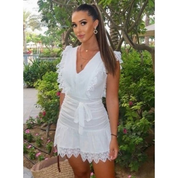 Sleeveless Lace Trim V-Neck Open Back Mini Dress - Picture 11 of 16